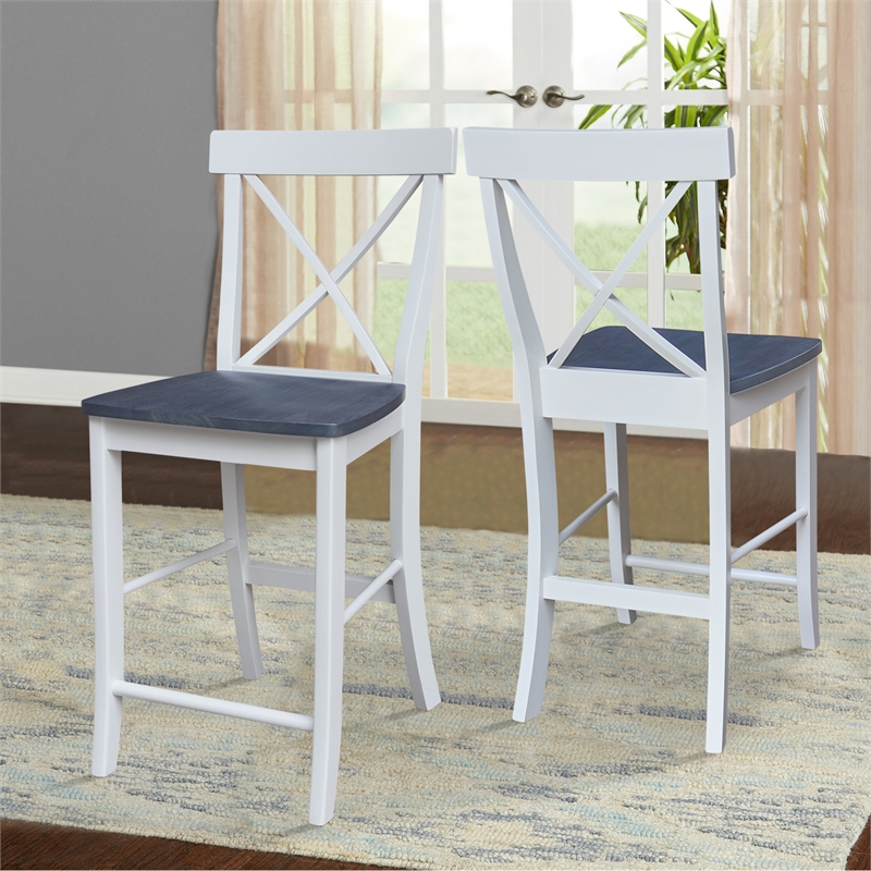 X-back Solid Wood CounterHeight Stool in White and Heather Gray