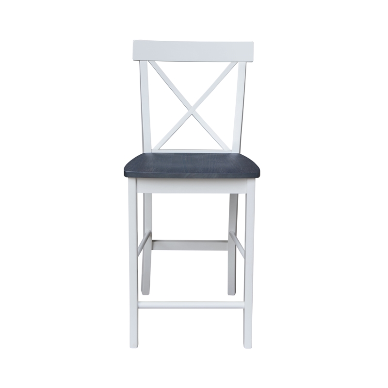 X-back Solid Wood CounterHeight Stool in White and Heather Gray