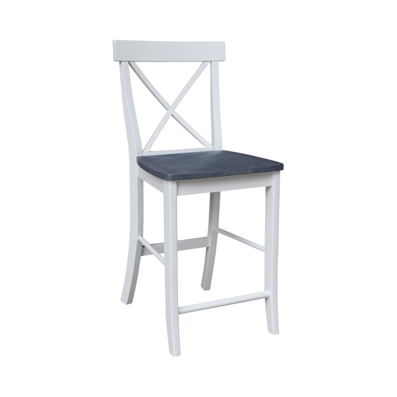 X-back Solid Wood CounterHeight Stool in White and Heather Gray