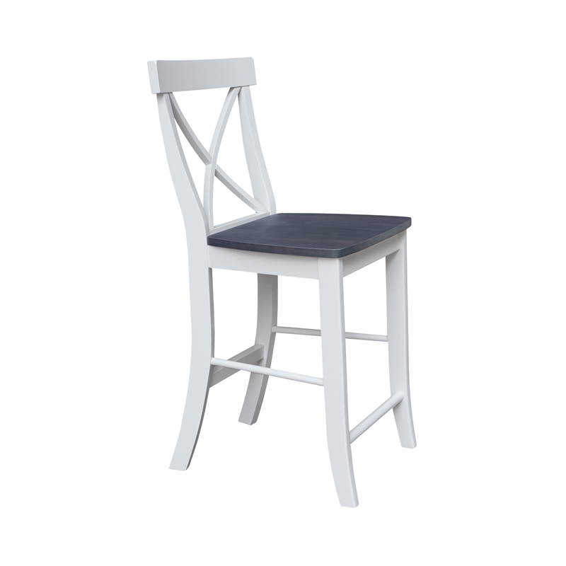 X-back Solid Wood CounterHeight Stool in White and Heather Gray