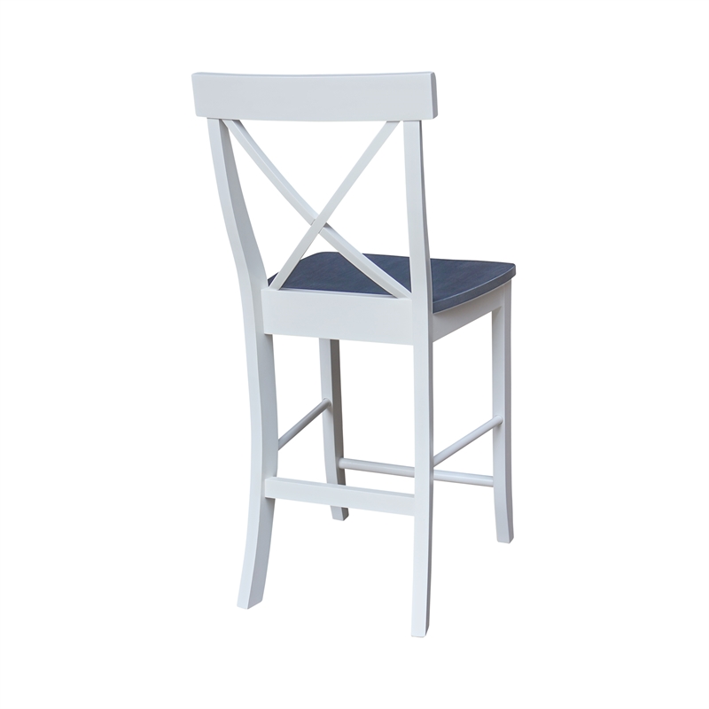 X-back Solid Wood CounterHeight Stool in White and Heather Gray