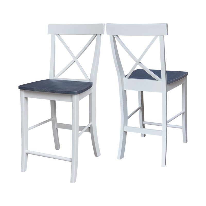 X-back Solid Wood CounterHeight Stool in White and Heather Gray