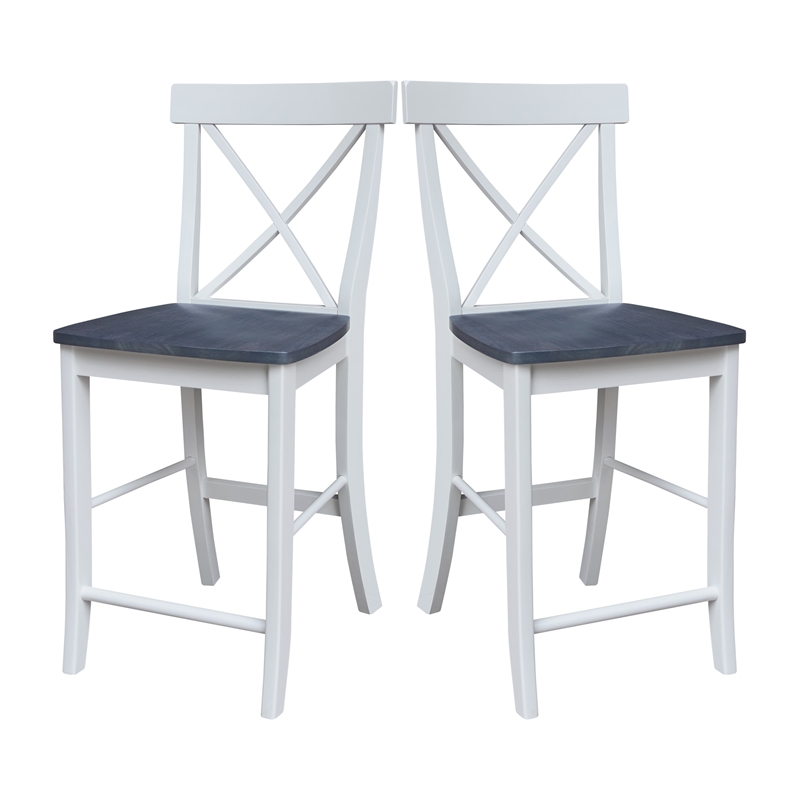 X-back Solid Wood CounterHeight Stool in White and Heather Gray