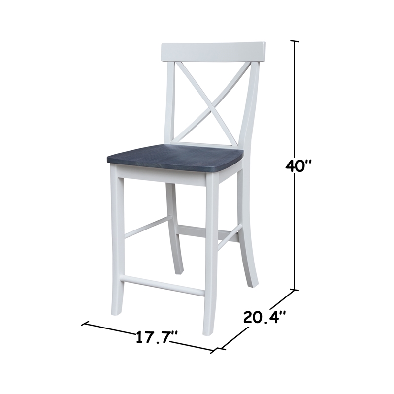 X-back Solid Wood CounterHeight Stool in White and Heather Gray