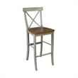 X-back Solid Wood Bar Height Stool in Distressed Hickory/Stone