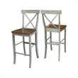 X-back Solid Wood Bar Height Stool in Distressed Hickory/Stone