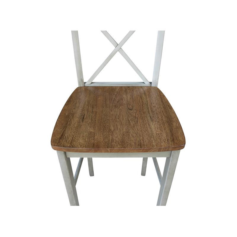 X-back Solid Wood Bar Height Stool in Distressed Hickory/Stone