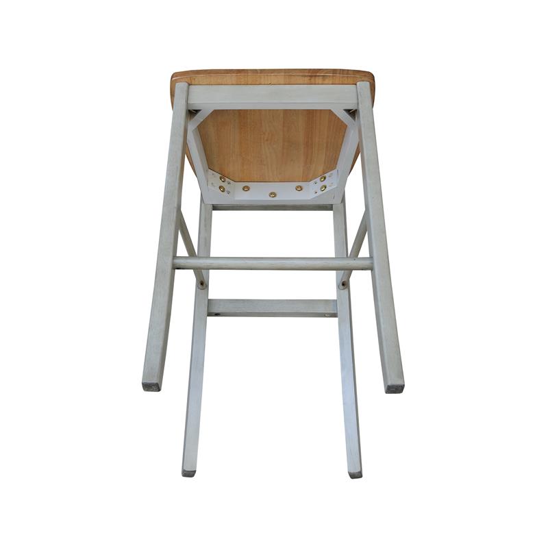 X-back Solid Wood Bar Height Stool in Distressed Hickory/Stone