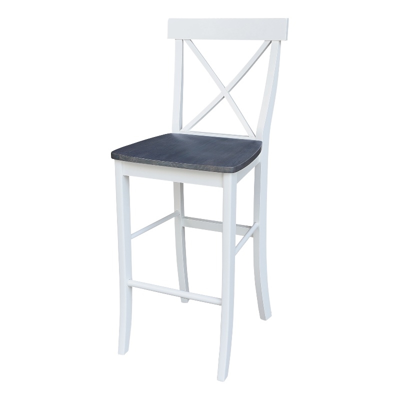 X-back Solid Wood Bar Height Stool  in White and Heather Gray