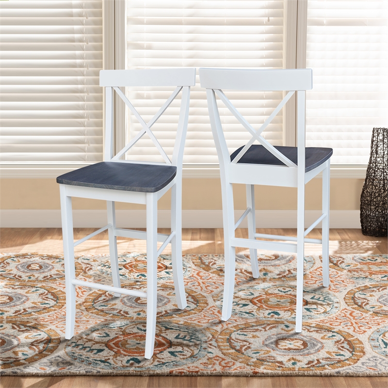 X-back Solid Wood Bar Height Stool  in White and Heather Gray