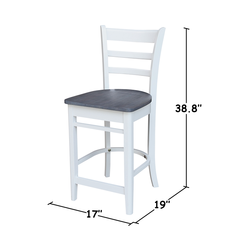 Emily Solid Wood CounterHeight Stool in White and Heather Gray