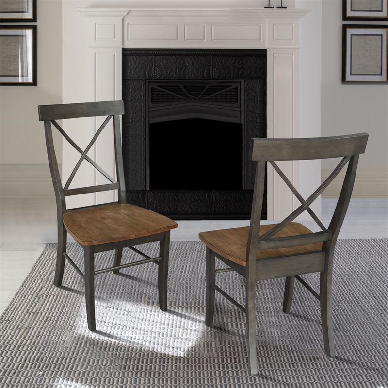X-Back Chair With Solid Wood Seat  - Set of 2 Chairs in Hickory/Washed Coal