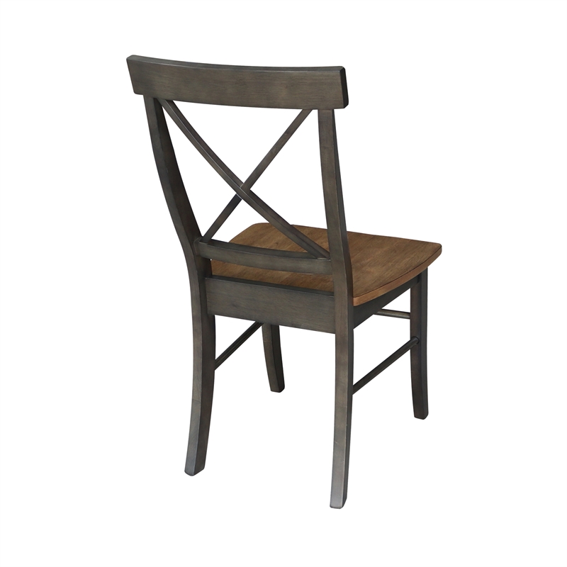 X-Back Chair With Solid Wood Seat  - Set of 2 Chairs in Hickory/Washed Coal