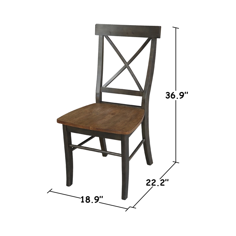 X-Back Chair With Solid Wood Seat  - Set of 2 Chairs in Hickory/Washed Coal