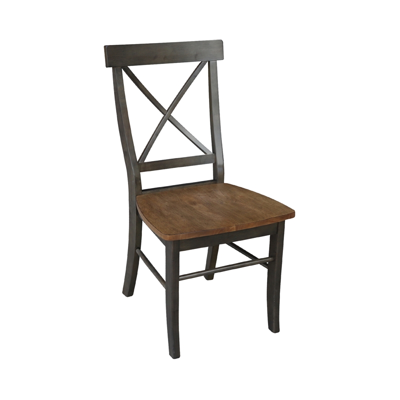 X-Back Chair With Solid Wood Seat  - Set of 2 Chairs in Hickory/Washed Coal