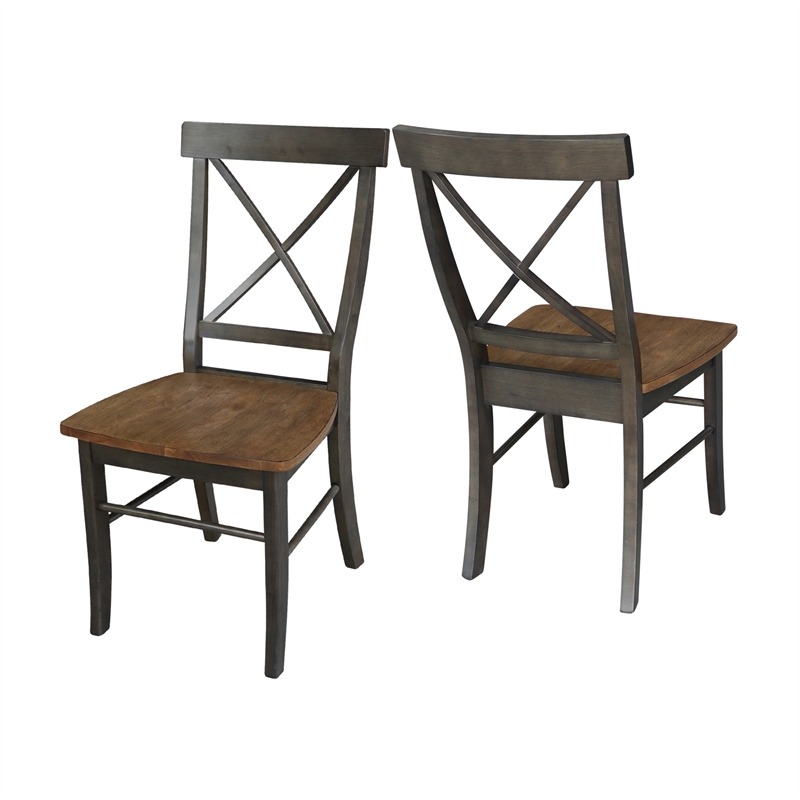X-Back Chair With Solid Wood Seat  - Set of 2 Chairs in Hickory/Washed Coal