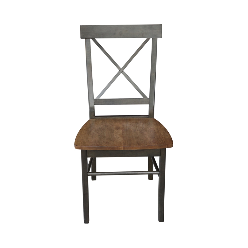X-Back Chair With Solid Wood Seat  - Set of 2 Chairs in Hickory/Washed Coal