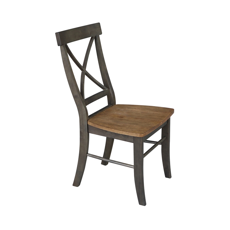 X-Back Chair With Solid Wood Seat  - Set of 2 Chairs in Hickory/Washed Coal