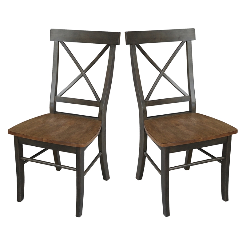 X-Back Chair With Solid Wood Seat  - Set of 2 Chairs in Hickory/Washed Coal
