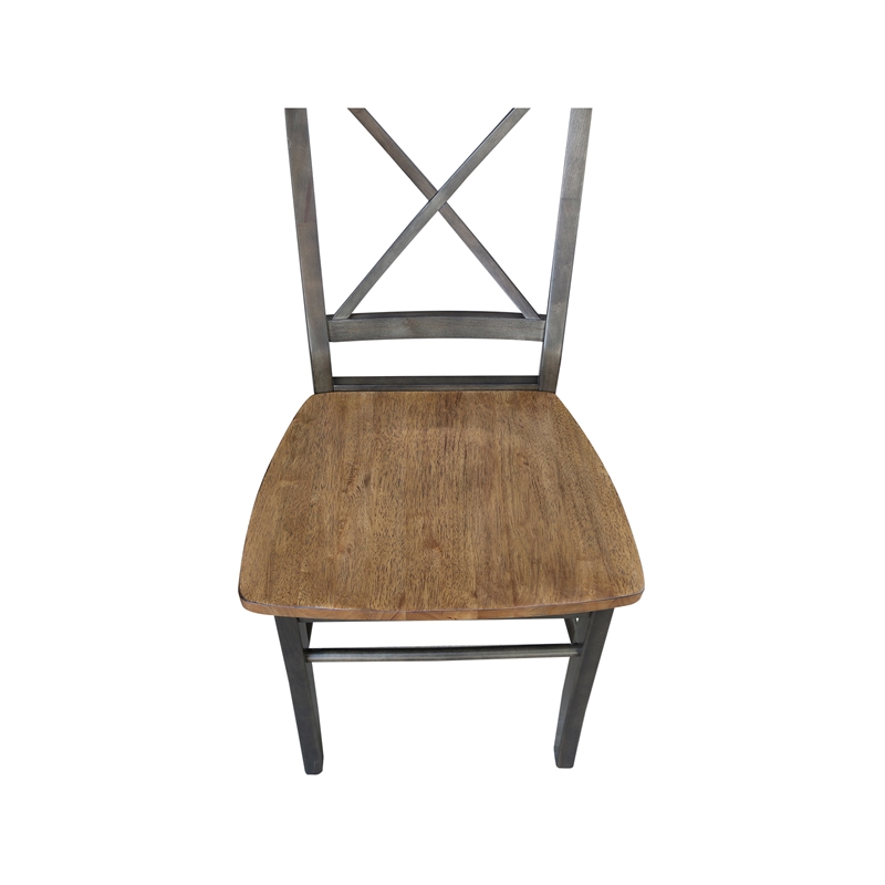 X-Back Chair With Solid Wood Seat  - Set of 2 Chairs in Hickory/Washed Coal