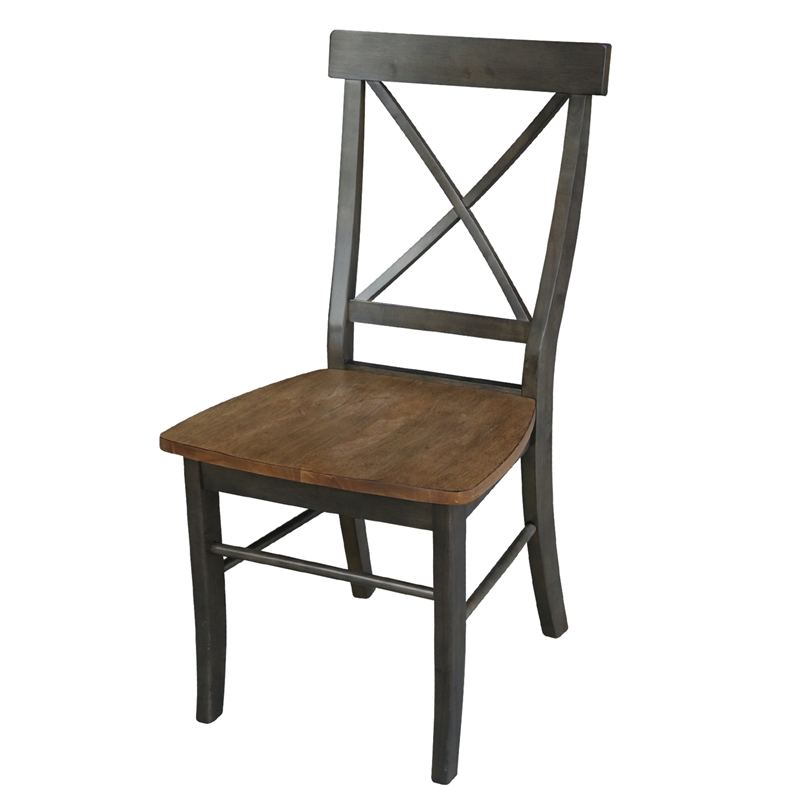 X-Back Chair With Solid Wood Seat  - Set of 2 Chairs in Hickory/Washed Coal