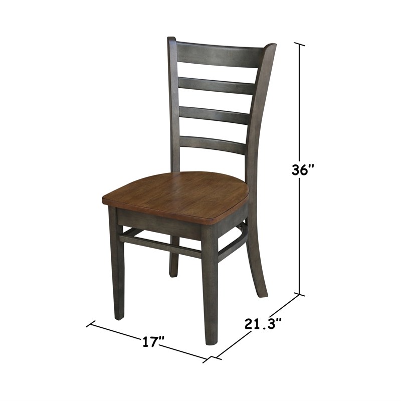 Emily Solid Wood Side Chair - Set of 2 Chairs in Hickory/Washed Coal