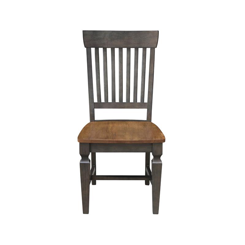 Vista Solid Wood Slat Back Chair - Set of 2 Chairs in Hickory/Washed Coal