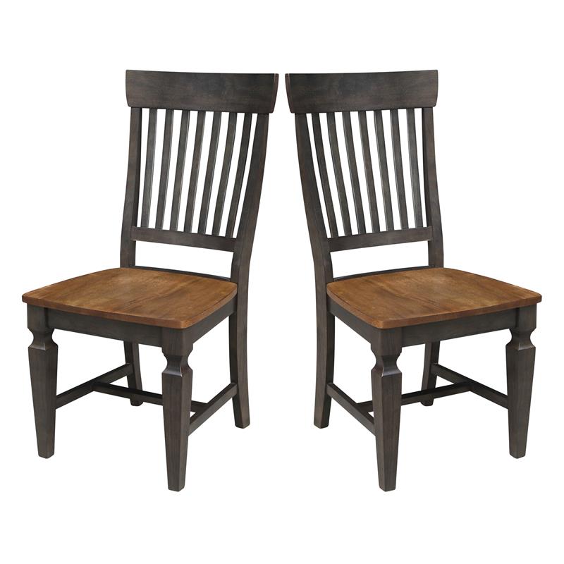 Vista Solid Wood Slat Back Chair - Set of 2 Chairs in Hickory/Washed Coal