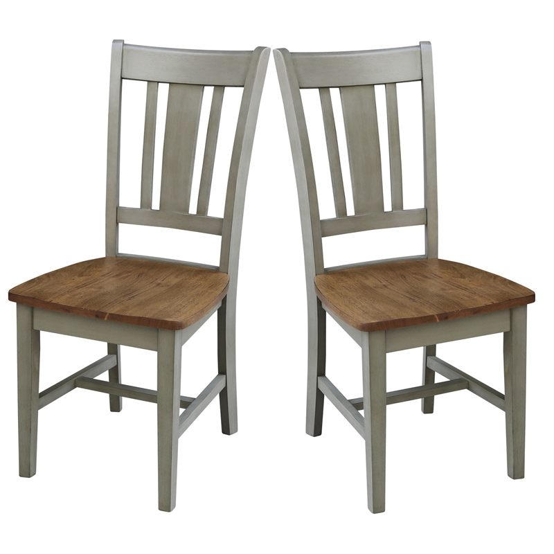 San Remo Solid Wood Splatback Chair in Distressed Hickory/Stone-Set of 2