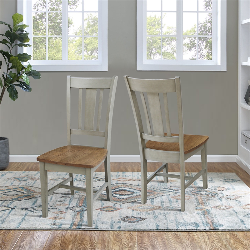 San Remo Solid Wood Splatback Chair in Distressed Hickory/Stone-Set of 2