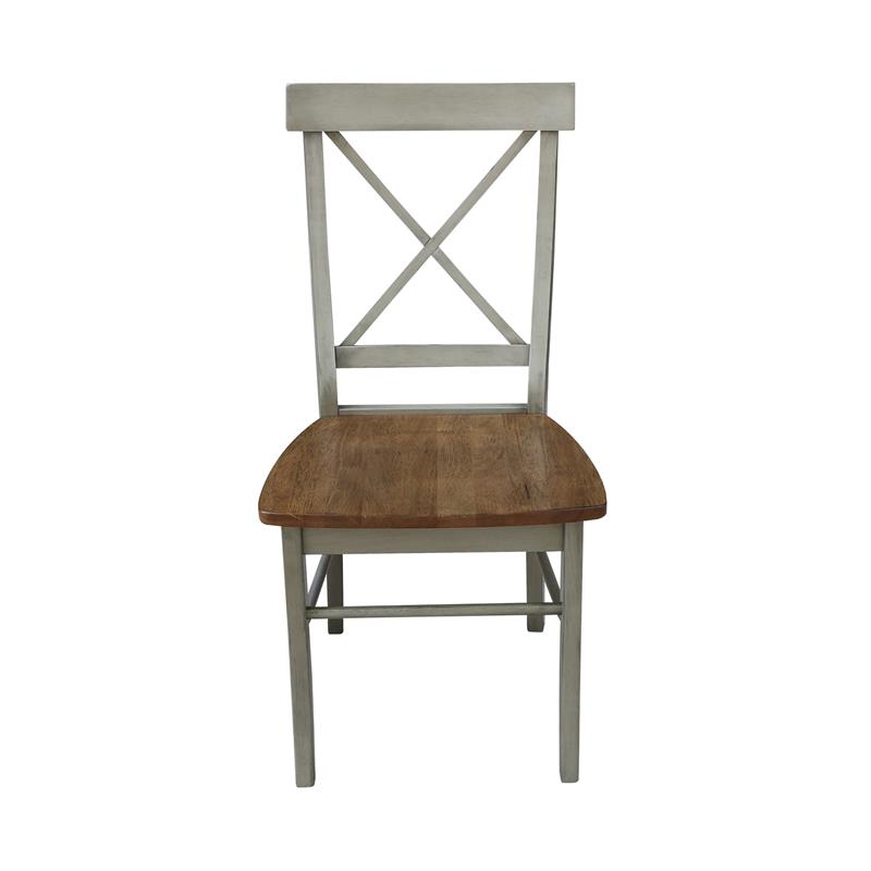 X-Back Solid Wood Chair in Distressed Hickory/Stone - Set of 2 Chairs