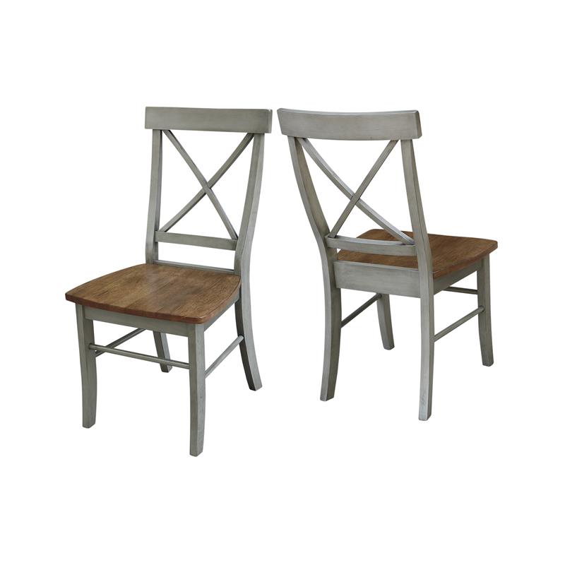 X-Back Solid Wood Chair in Distressed Hickory/Stone - Set of 2 Chairs