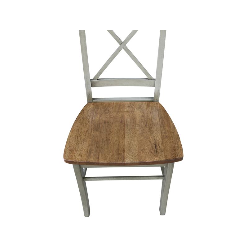 X-Back Solid Wood Chair in Distressed Hickory/Stone - Set of 2 Chairs