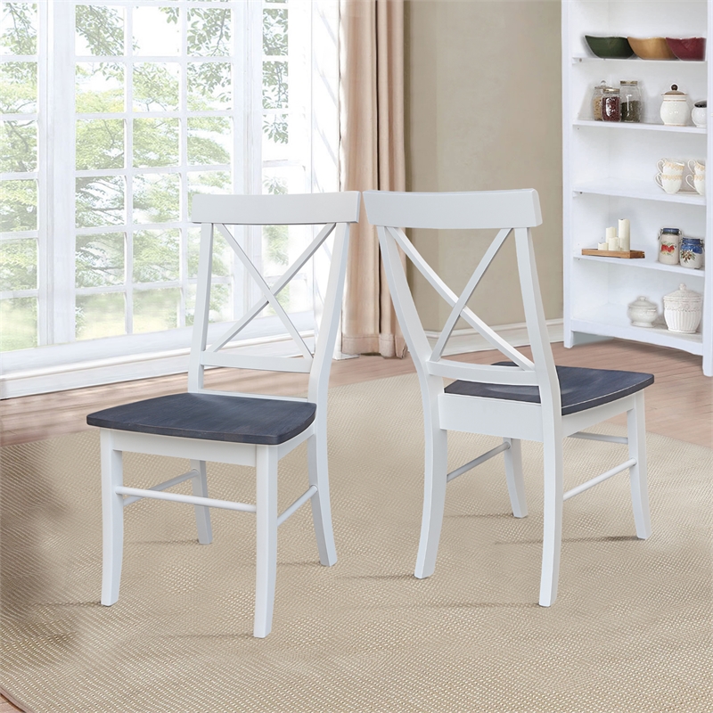 X-Back Solid Wood Chair - Set of 2 Chairs in White/Heather Gray