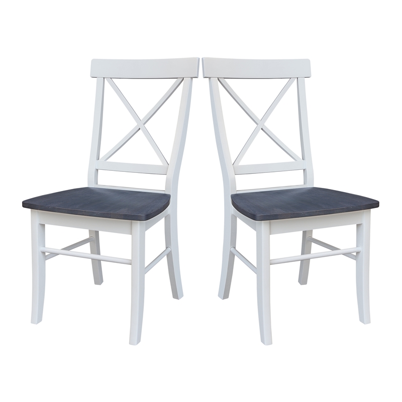 X-Back Solid Wood Chair - Set of 2 Chairs in White/Heather Gray