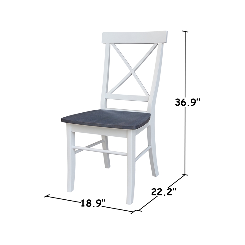 X-Back Solid Wood Chair - Set of 2 Chairs in White/Heather Gray