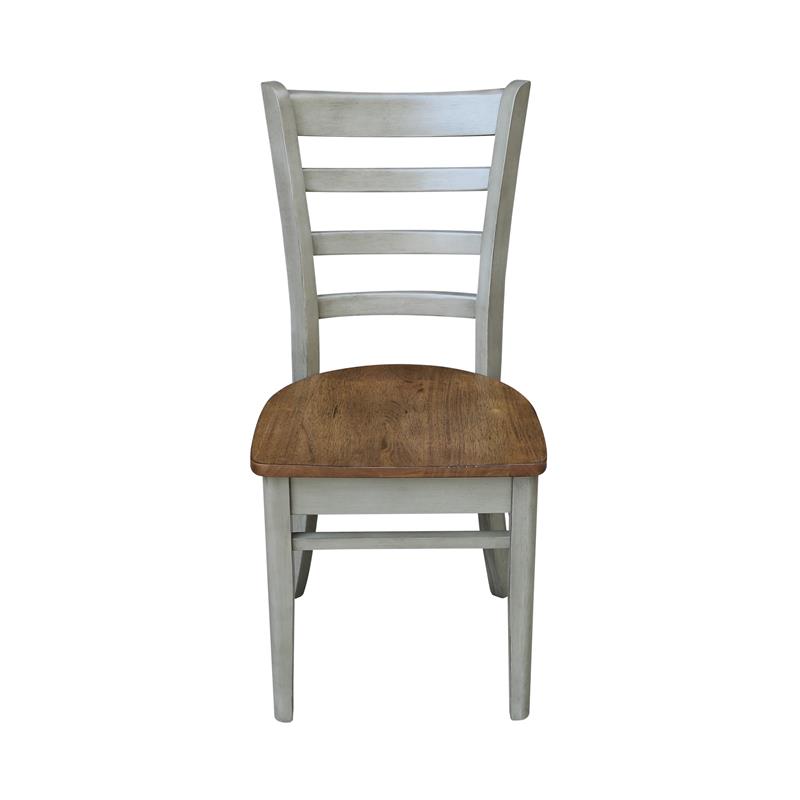 Emily Solid Wood Side Chair in Distressed Hickory/Stone - Set of 2 Chairs