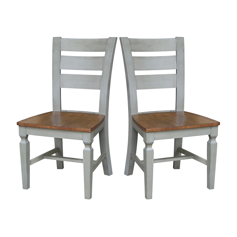 Vista Solid Wood Ladderback Chairs in Distressed Hickory/Stone - Set of 2