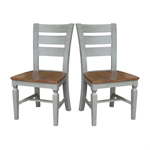 Vista Solid Wood Ladderback Chairs in Distressed Hickory/Stone - Set of 2