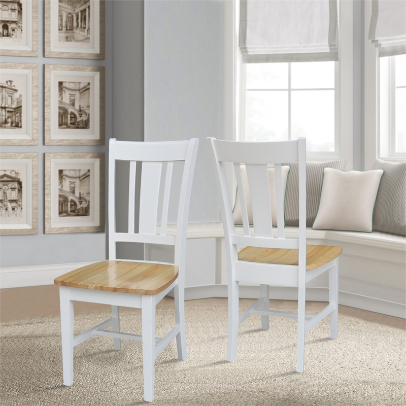 San Remo Solid Wood Splatback Chair in White/Natural- Set of 2