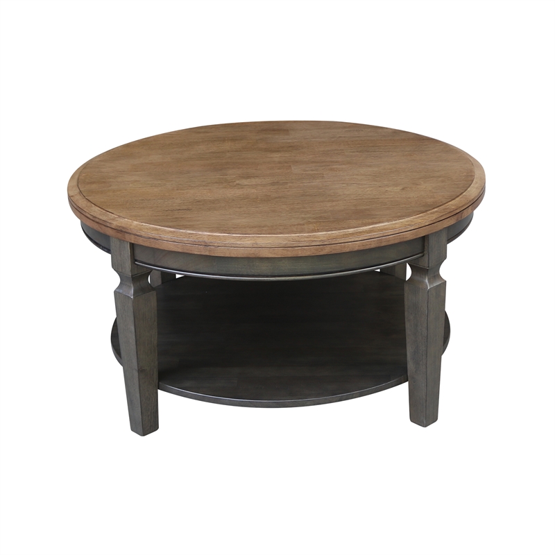 Vista Solid Wood Round Coffee Table in Hickory/Washed Coal