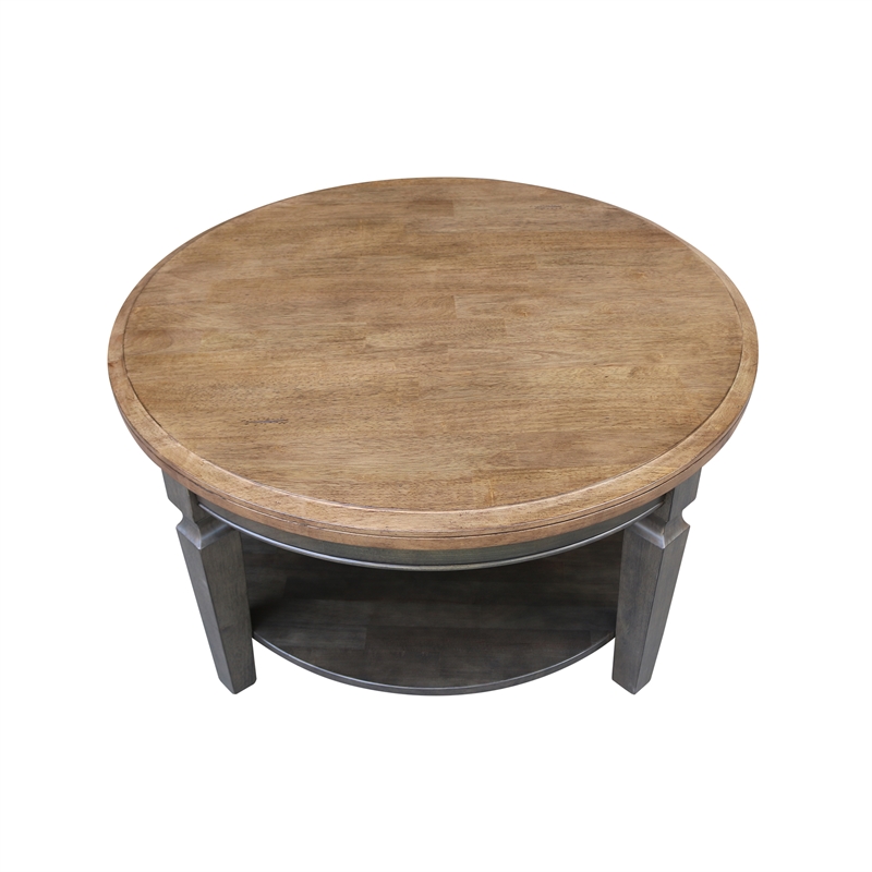 Vista Solid Wood Round Coffee Table in Hickory/Washed Coal