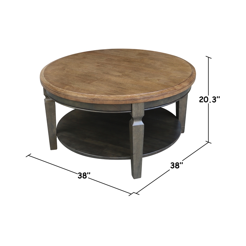 Vista Solid Wood Round Coffee Table in Hickory/Washed Coal
