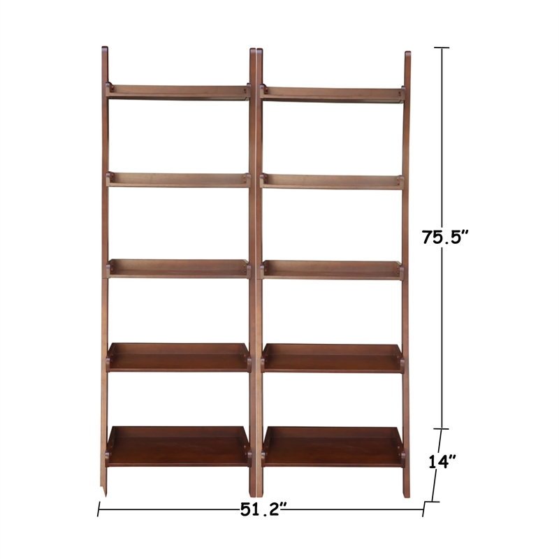 Lean To Shelf Units With 5 Shelves in Espresso - Set of 2 Pieces