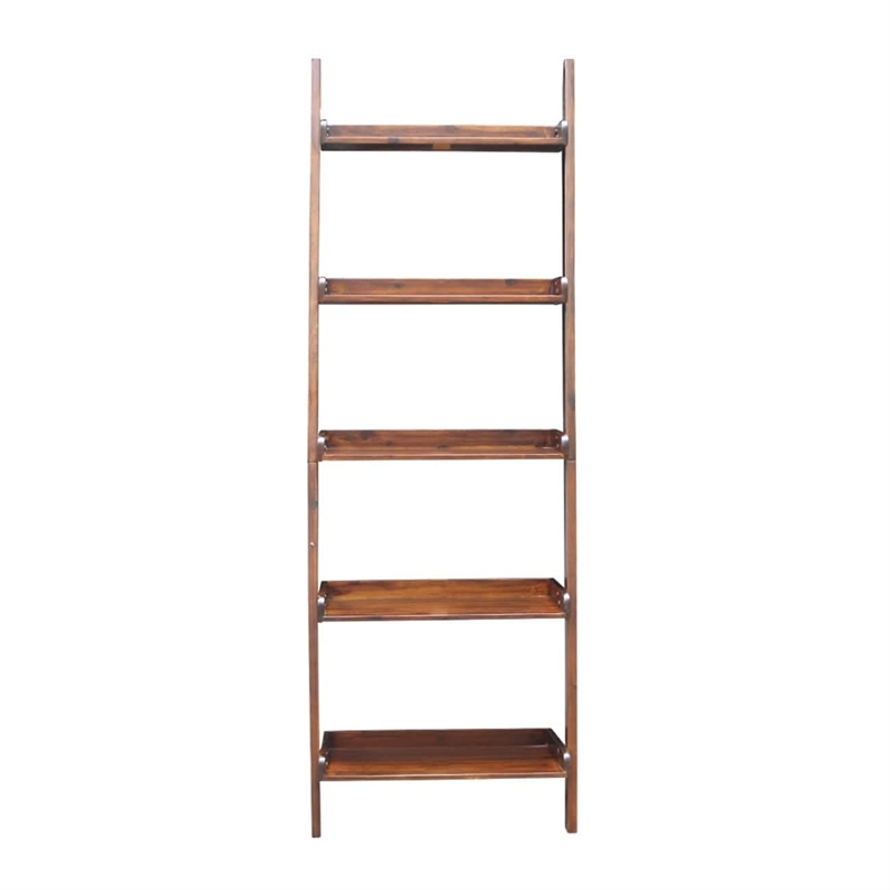 Lean To Shelf Units With 5 Shelves in Espresso - Set of 2 Pieces