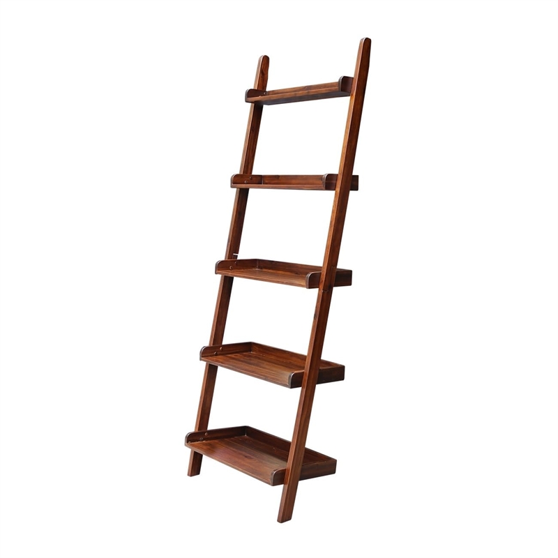 Lean To Shelf Units With 5 Shelves in Espresso - Set of 2 Pieces