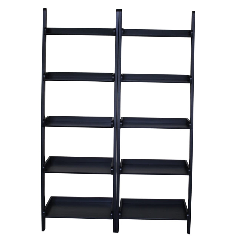 Lean To Shelf Units With 5 Shelves in Espresso - Set of 2 Pieces