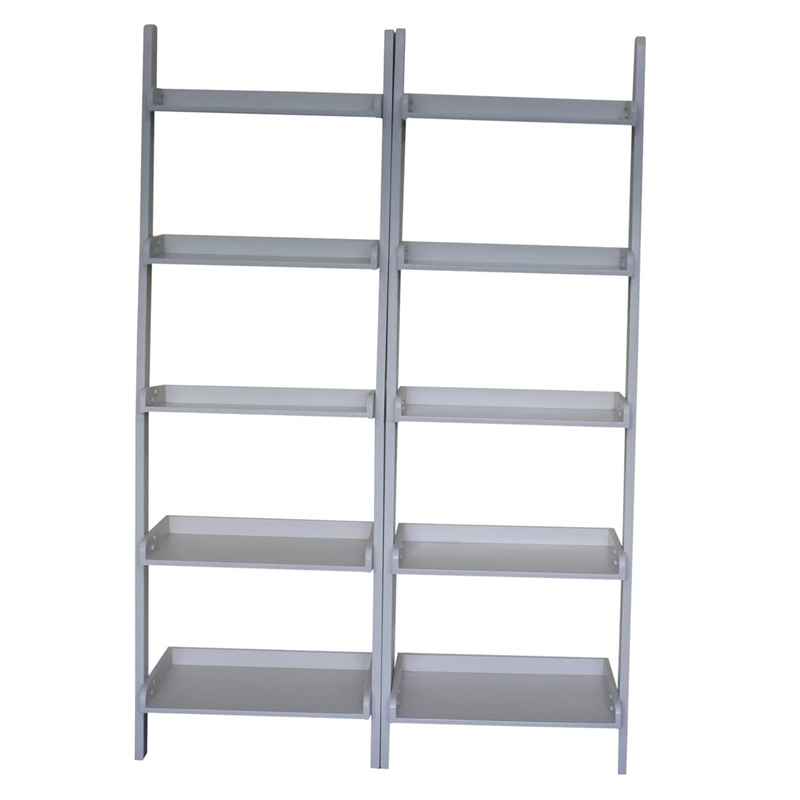 Lean To Shelf Units With 5 Shelves in Espresso - Set of 2 Pieces