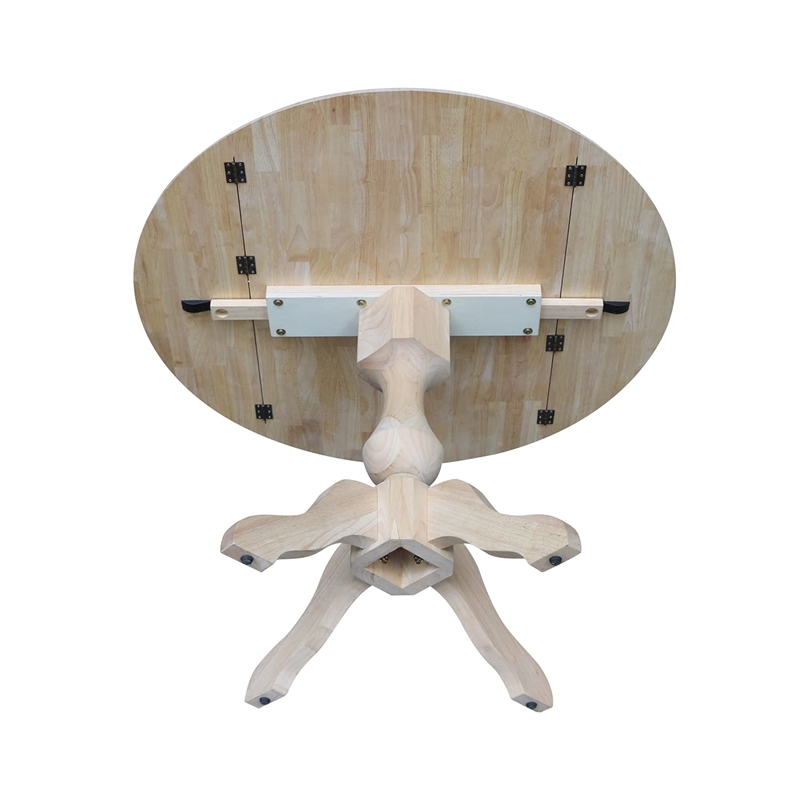 42&quot round solid wood dual drop leaf pedestal table - unfinished