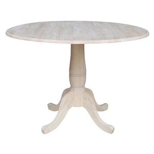 42&quot Round Solid Wood Dual Drop Leaf Pedestal Table - Unfinished
